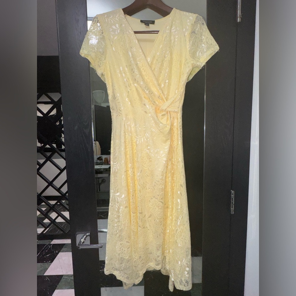 Y2K Perceptions Butter Yellow Lace Midi Dress Medium